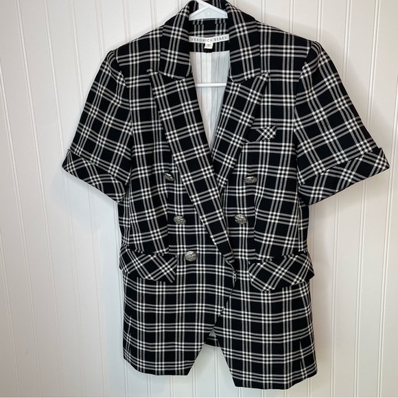 Veronica Beard Jenny Check Plaid Short Sleeve Dickey Jacket Black White Size 2 - Picture 1 of 10